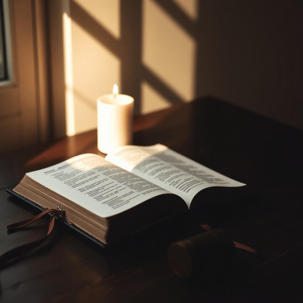 Open Bible with candle